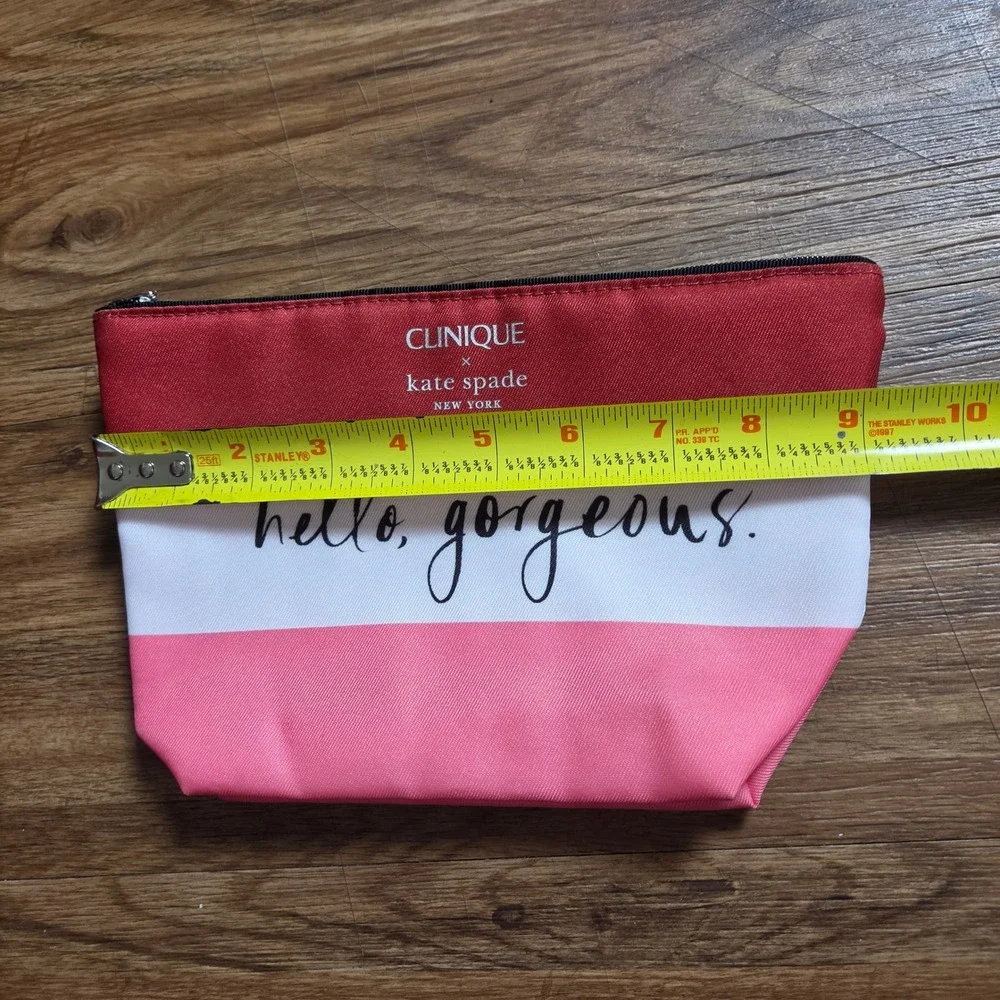 Clinique x Kate Spade Hello Gorgeous Makeup Bag Red Pink Stripe Pouch Travel